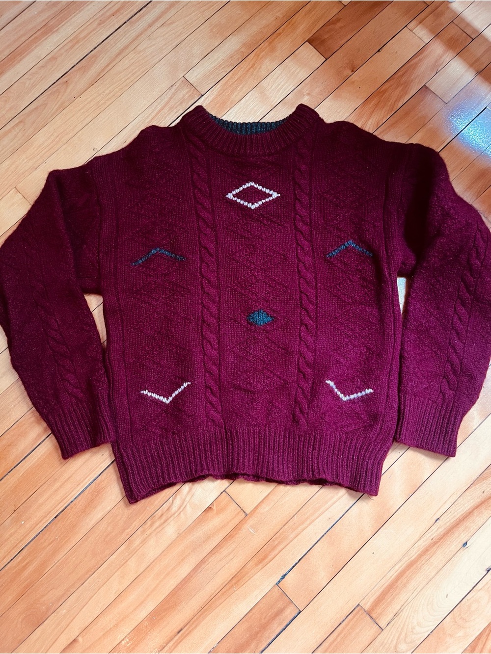100% Wool Burgundy Cable Knit Sweater